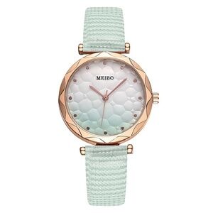 Chic Sophistication: Mint Green Faux Leather Rose Goldtone Watch